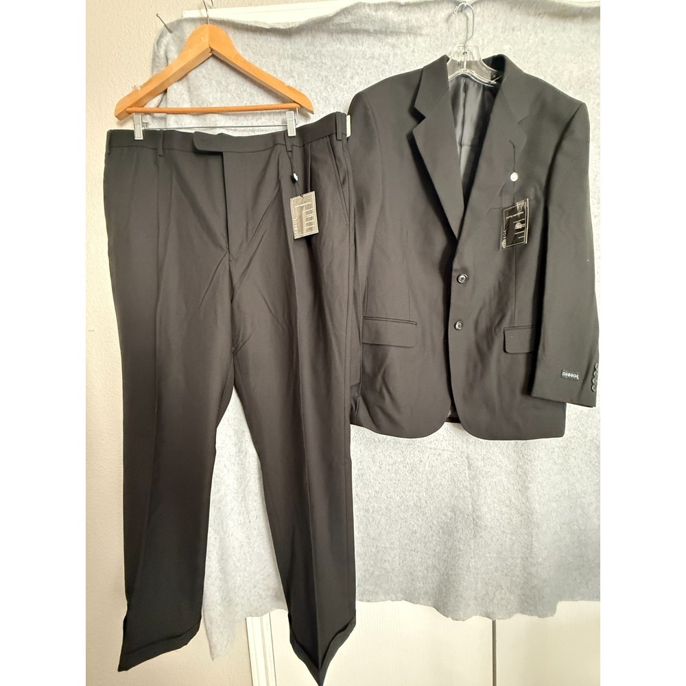 George‎ Suit Men's Jacket 44R Pants 44x32 Black Fully Lined Wrinkle Free Set NWT